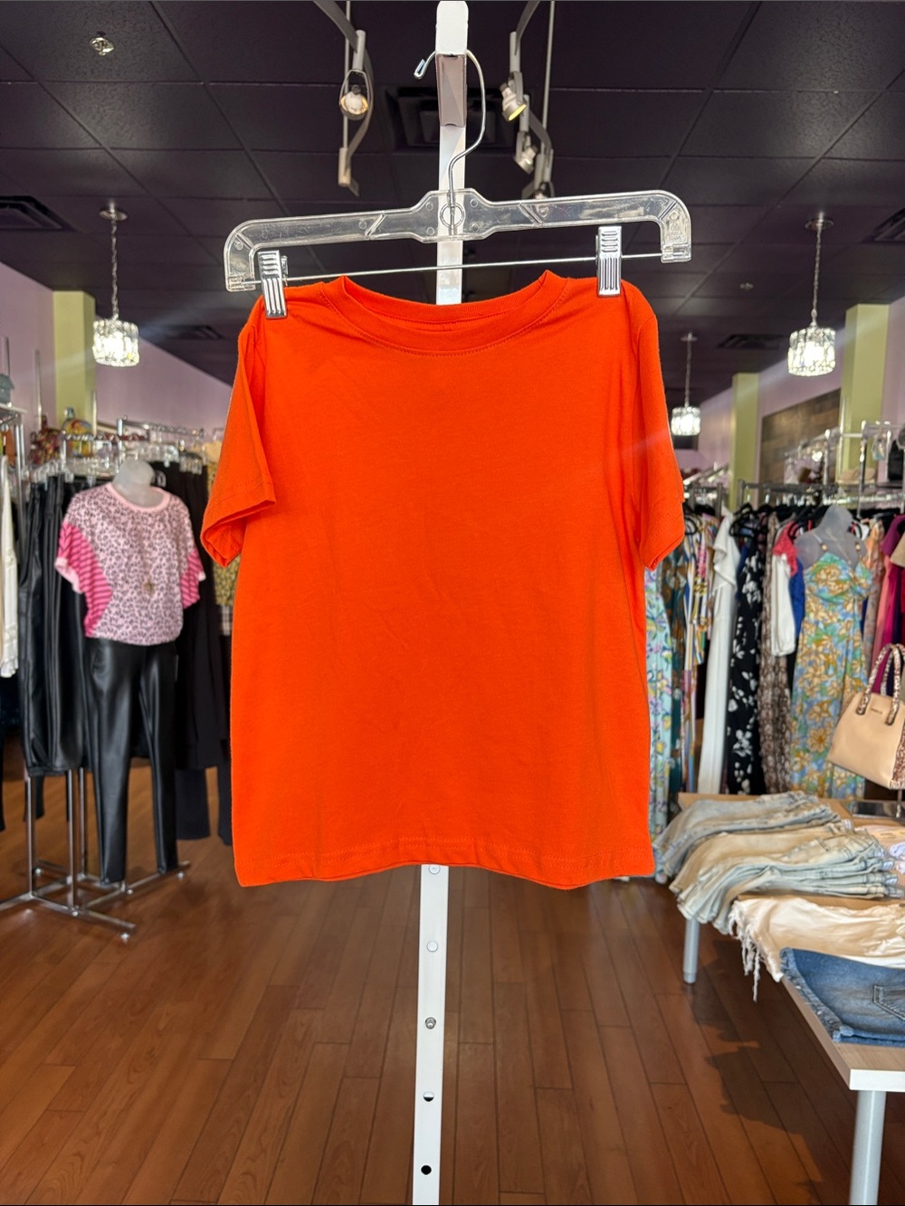 Rabbit Skins Kids Short Sleeve Tee in Bright Orange with antler print on back